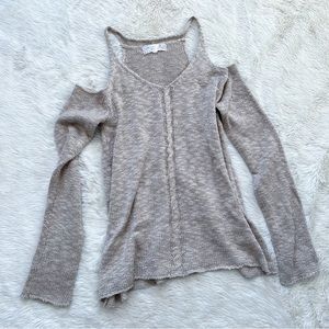 Tan Cold Shoulder Knit Sweater